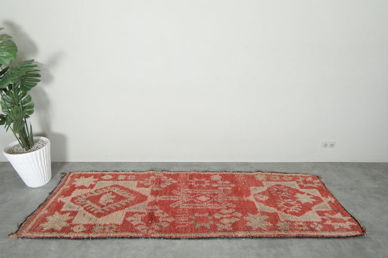 Geometric Moroccan runner rug - Red & beige wool - 2.9 ft x 9 ft