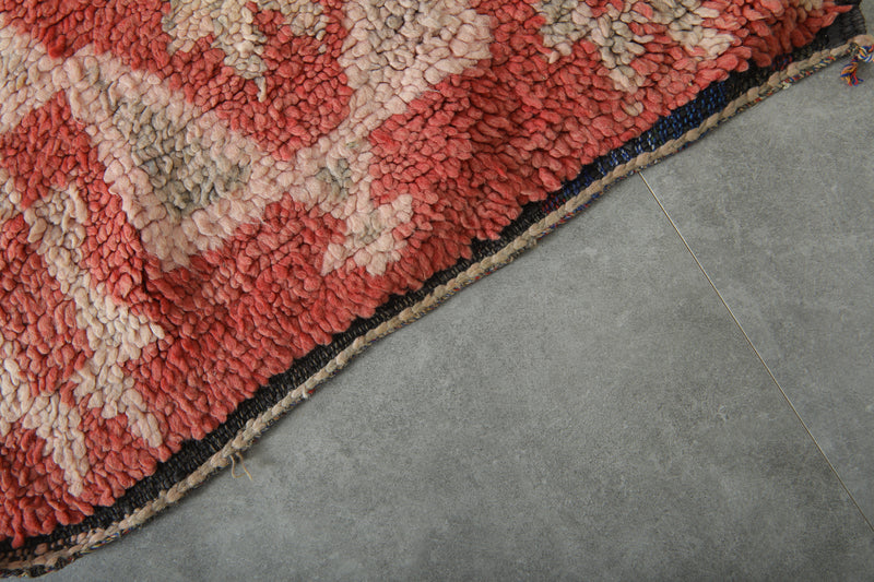 Geometric Moroccan runner rug - Red & beige wool - 2.9 ft x 9 ft