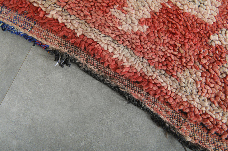 Geometric Moroccan runner rug - Red & beige wool - 2.9 ft x 9 ft