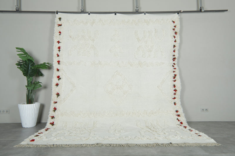 Handmade Moroccan kilim rug – White wool  - Custom rug