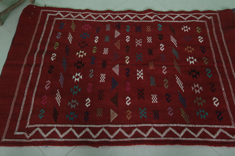 Red Moroccan Handwoven Kilim Rug 3.1x4.6 FT | Unique Artisan Design