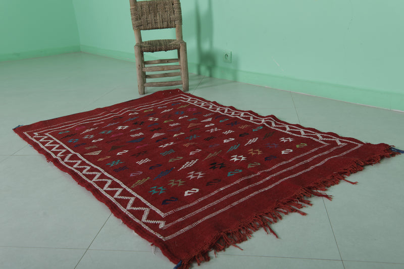 Red Moroccan Handwoven Kilim Rug 3.1x4.6 FT | Unique Artisan Design