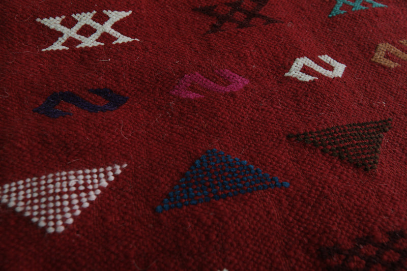 Red Moroccan Handwoven Kilim Rug 3.1x4.6 FT | Unique Artisan Design