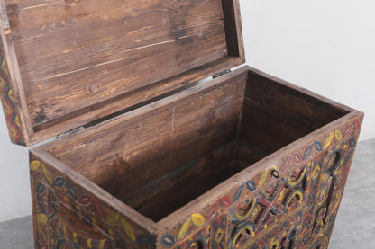 Vintage Moroccan chest  H 23.6 INCHES X W 29.9 INCHES X D 15.7 INCHES - wood chest