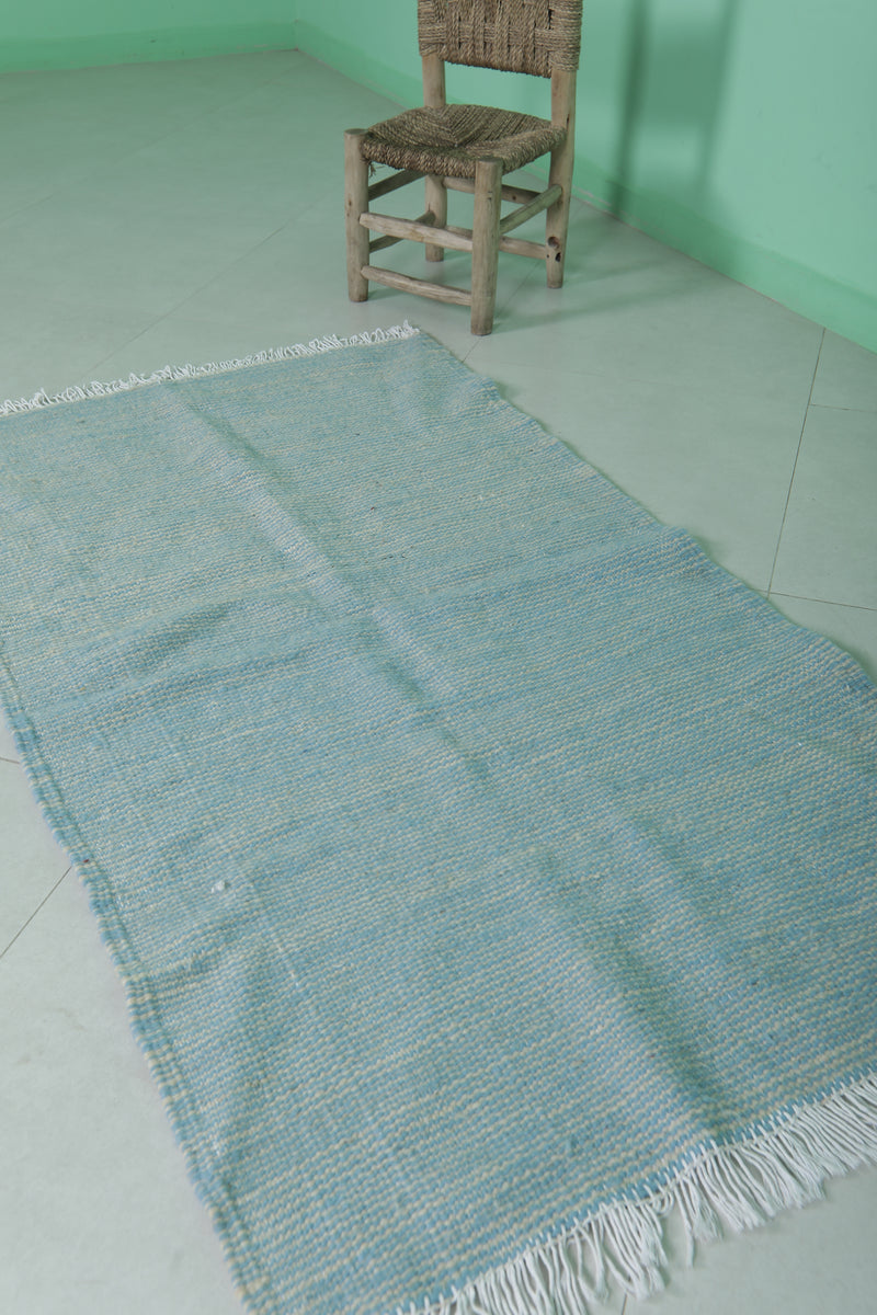 Sky Blue Moroccan Rug - 2.9 X 5.2 Feet | Handwoven Charm