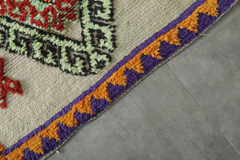 Vibrant Moroccan runner rug with bold geometric diamond - 3 ft x 11.4 ft