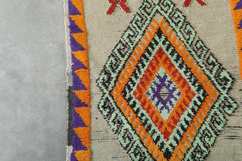 Vibrant Moroccan runner rug with bold geometric diamond - 3 ft x 11.4 ft