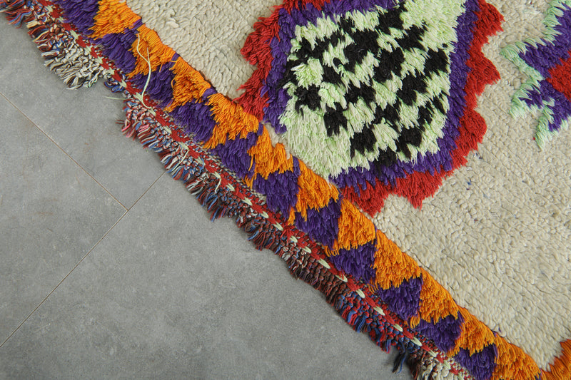 Vibrant Moroccan runner rug with bold geometric diamond - 3 ft x 11.4 ft