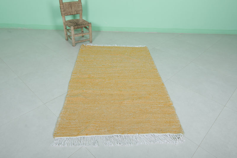 Bright Yellow Moroccan Rug - 3.4 X 5.3 Feet | Handwoven Style - Flat woven rugs