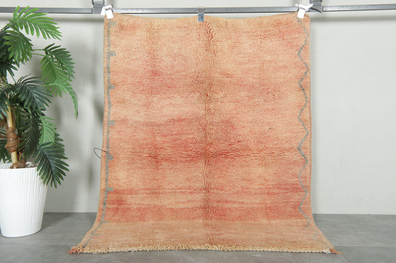 Peach Moroccan minimalist wool rug - 3.5 ft x 4.5 ft