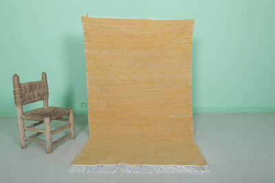 Bright Yellow Moroccan Rug - 3.4 X 5.3 Feet | Handwoven Style - Flat woven rugs