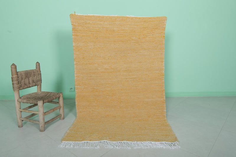 Bright Yellow Moroccan Rug - 3.4 X 5.3 Feet | Handwoven Style - Flat woven rugs