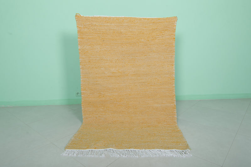 Bright Yellow Moroccan Rug - 3.4 X 5.3 Feet | Handwoven Style - Flat woven rugs
