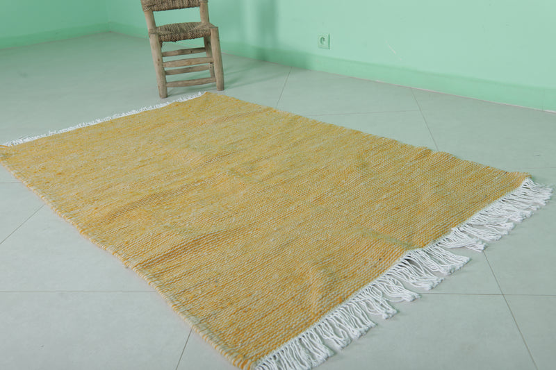 Bright Yellow Moroccan Rug - 3.4 X 5.3 Feet | Handwoven Style - Flat woven rugs