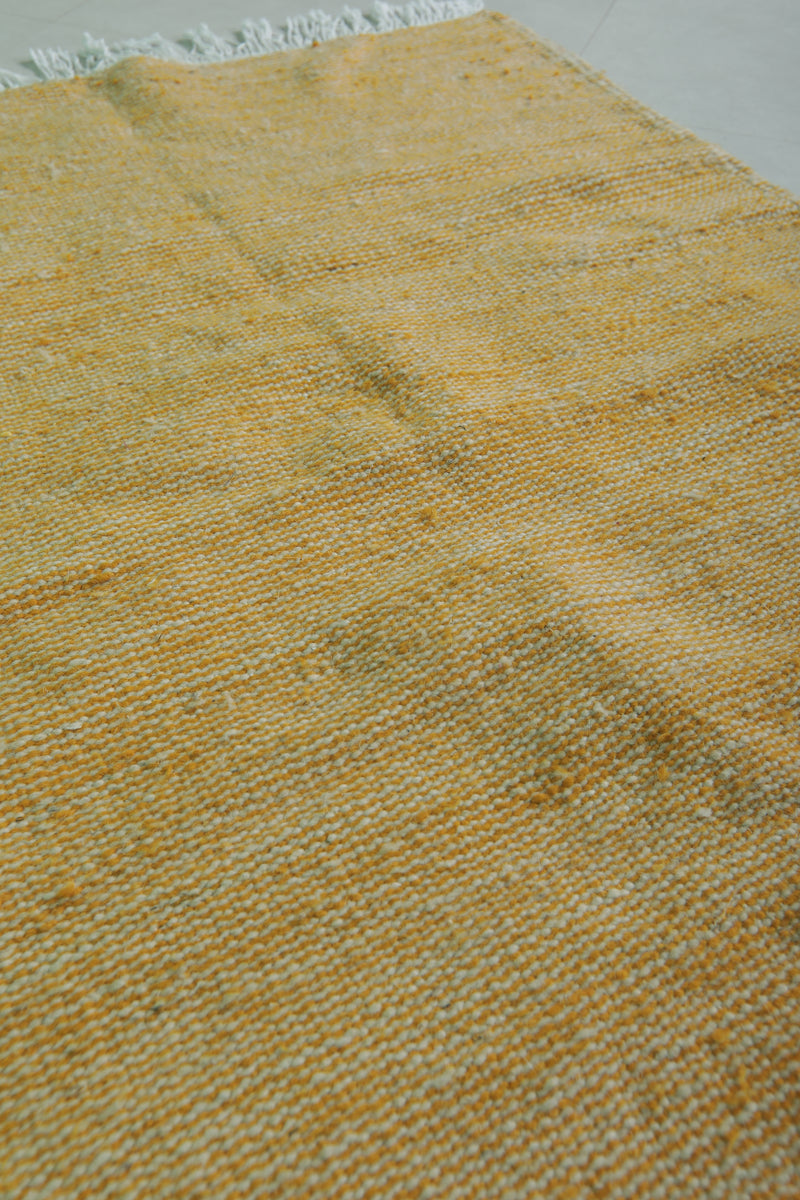 Bright Yellow Moroccan Rug - 3.4 X 5.3 Feet | Handwoven Style - Flat woven rugs