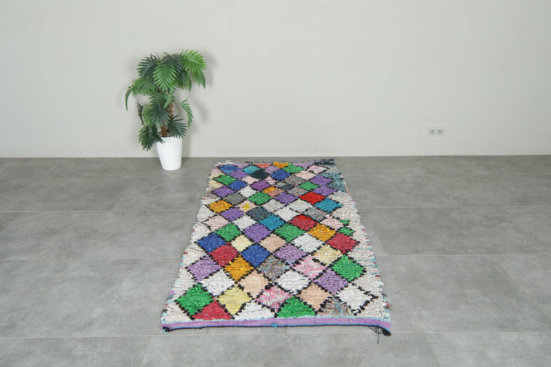 Boucherouite Moroccan rug with geometric diamond design - 3.6 ft x 6.8 ft