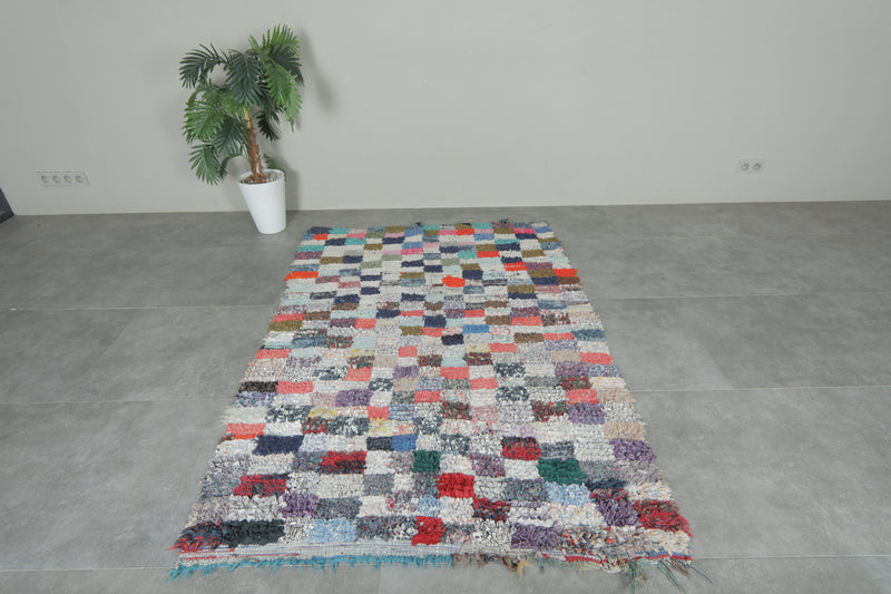 Colorful Moroccan Boucherouite Rug – 4.3 x 6.7 Feet Handwoven Shag Carpet - Boucherouite Rugs