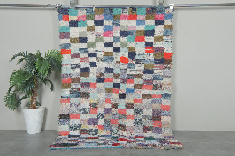 Colorful Moroccan Boucherouite Rug – 4.3 x 6.7 Feet Handwoven Shag Carpet - Boucherouite Rugs