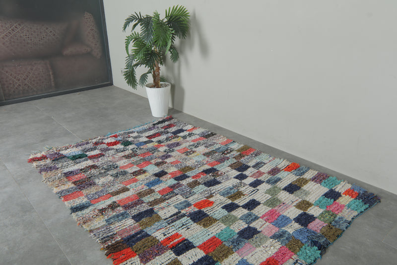 Colorful Moroccan Boucherouite Rug – 4.3 x 6.7 Feet Handwoven Shag Carpet - Boucherouite Rugs