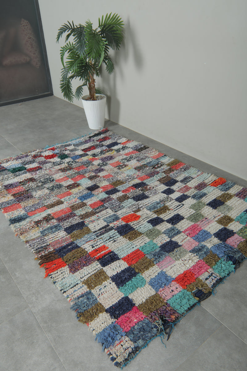 Colorful Moroccan Boucherouite Rug – 4.3 x 6.7 Feet Handwoven Shag Carpet - Boucherouite Rugs