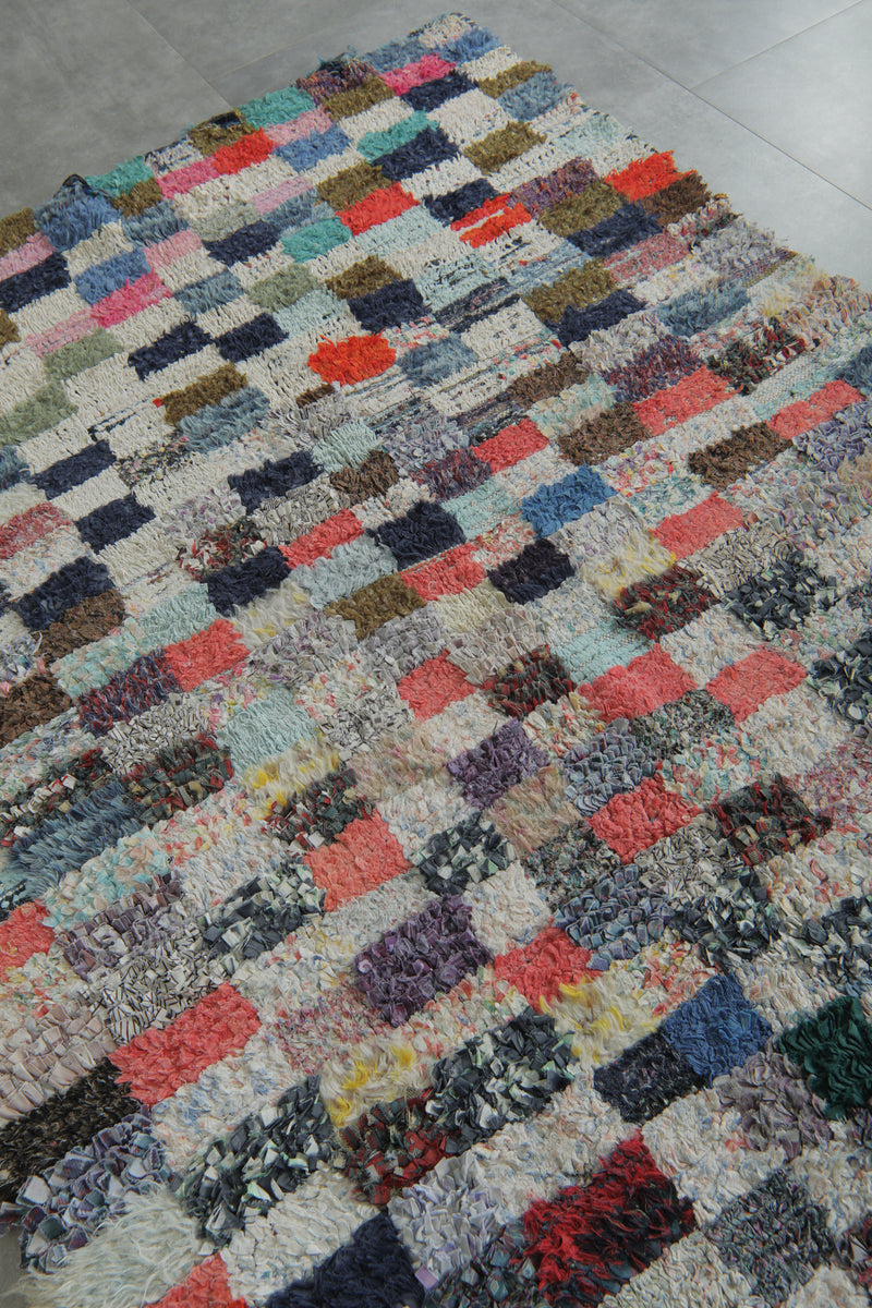 Colorful Moroccan Boucherouite Rug – 4.3 x 6.7 Feet Handwoven Shag Carpet - Boucherouite Rugs