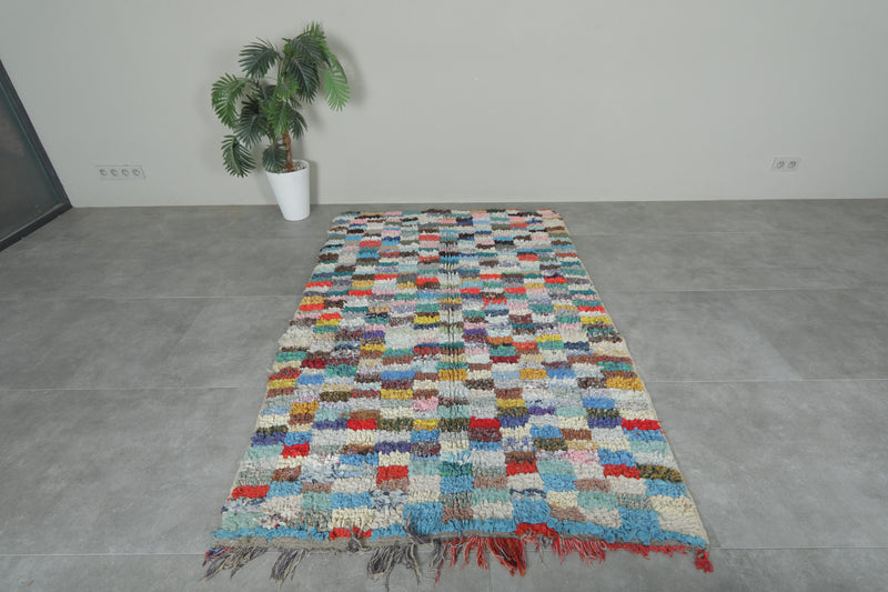 Colorful Moroccan Boucherouite Rug – 4.5 x 6.9 Feet Handwoven Shag Carpet - Boucherouite Rugs