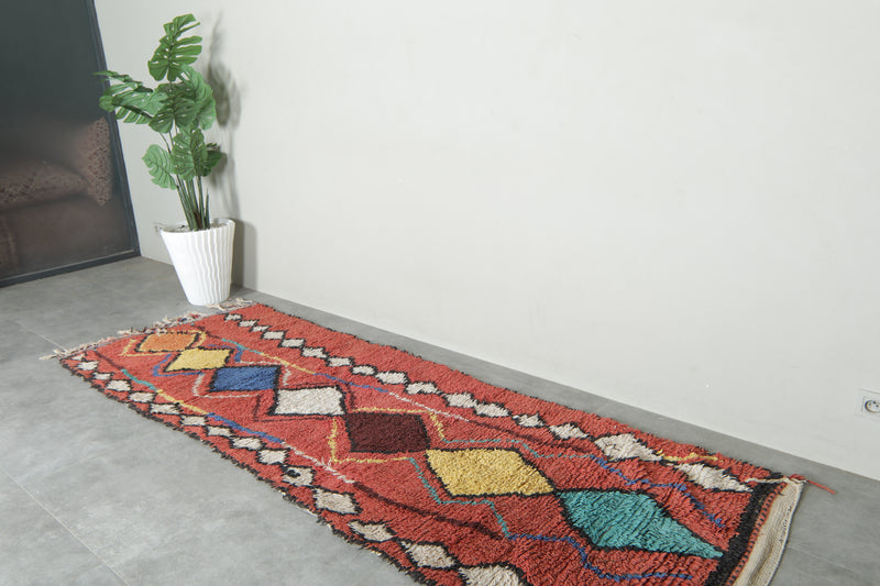 Terracotta red Moroccan runner rug - Diamond pattern - 3.2 ft x 9.8 ft