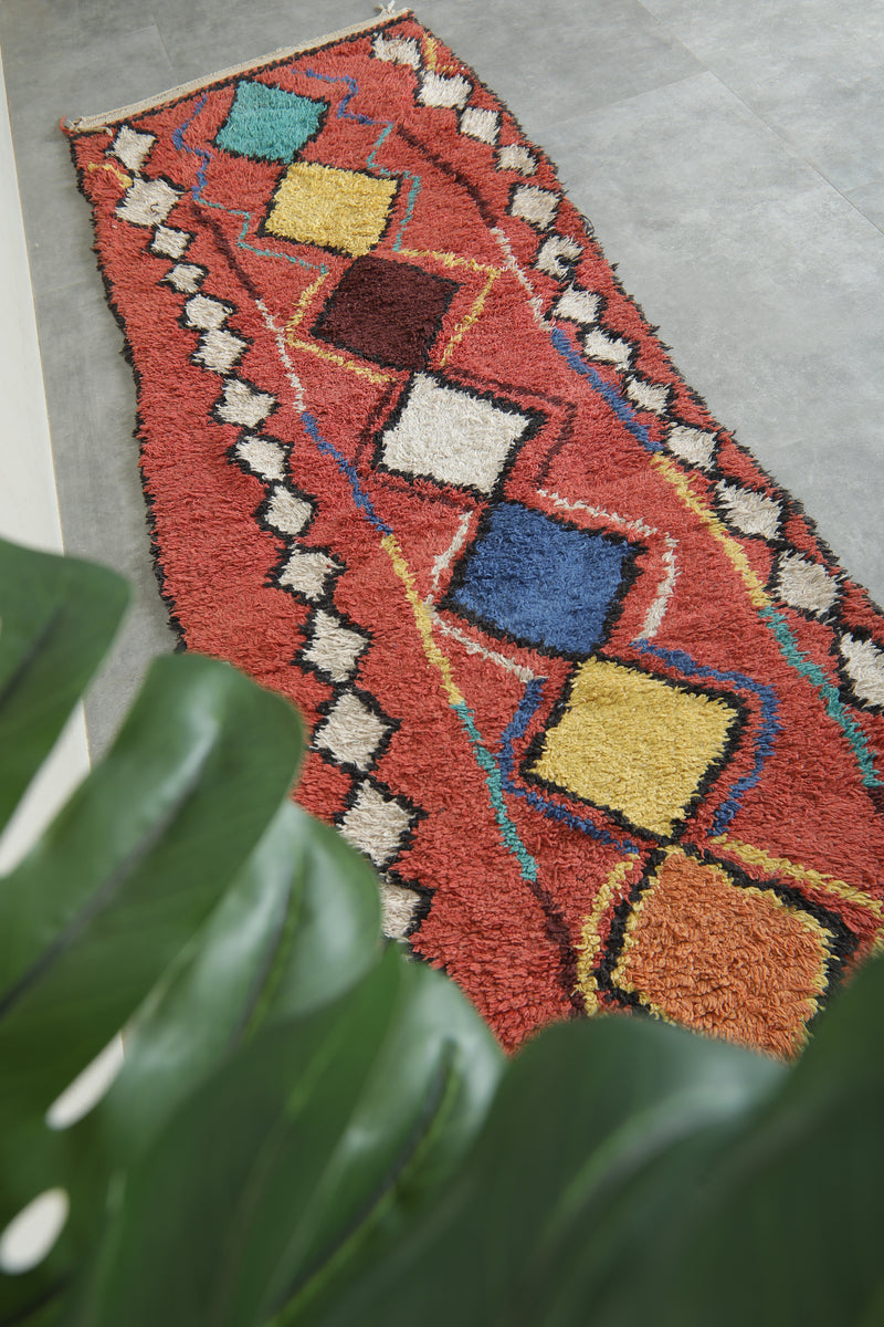 Terracotta red Moroccan runner rug - Diamond pattern - 3.2 ft x 9.8 ft