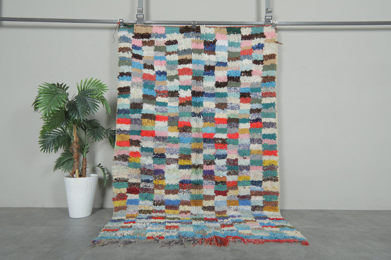 Colorful Moroccan Boucherouite Rug – 4.5 x 6.9 Feet Handwoven Shag Carpet - Boucherouite Rugs
