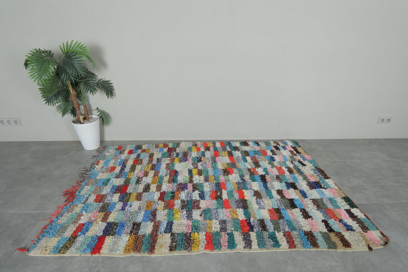 Colorful Moroccan Boucherouite Rug – 4.5 x 6.9 Feet Handwoven Shag Carpet - Boucherouite Rugs