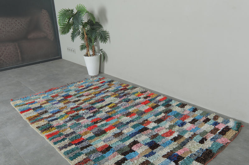 Colorful Moroccan Boucherouite Rug – 4.5 x 6.9 Feet Handwoven Shag Carpet - Boucherouite Rugs