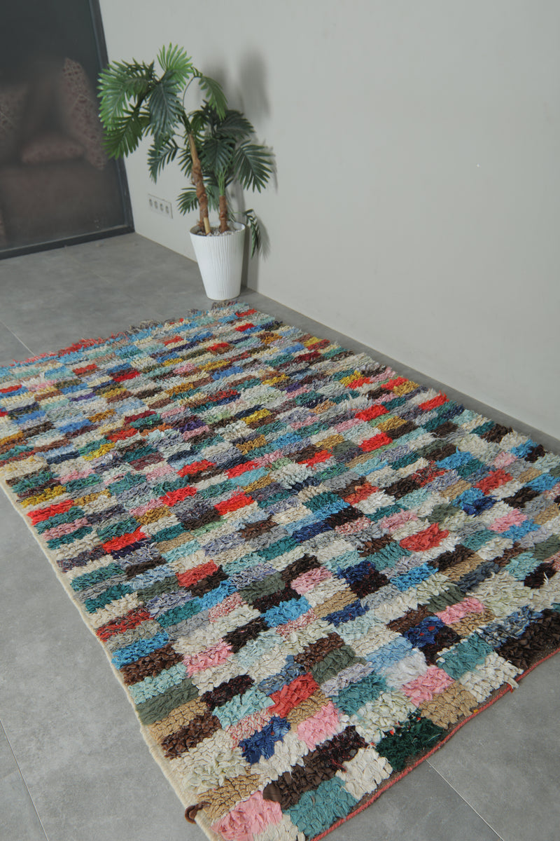 Colorful Moroccan Boucherouite Rug – 4.5 x 6.9 Feet Handwoven Shag Carpet - Boucherouite Rugs