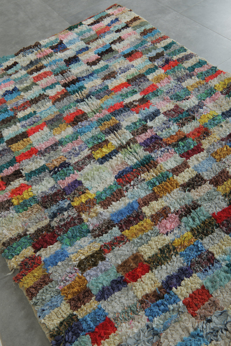 Colorful Moroccan Boucherouite Rug – 4.5 x 6.9 Feet Handwoven Shag Carpet - Boucherouite Rugs