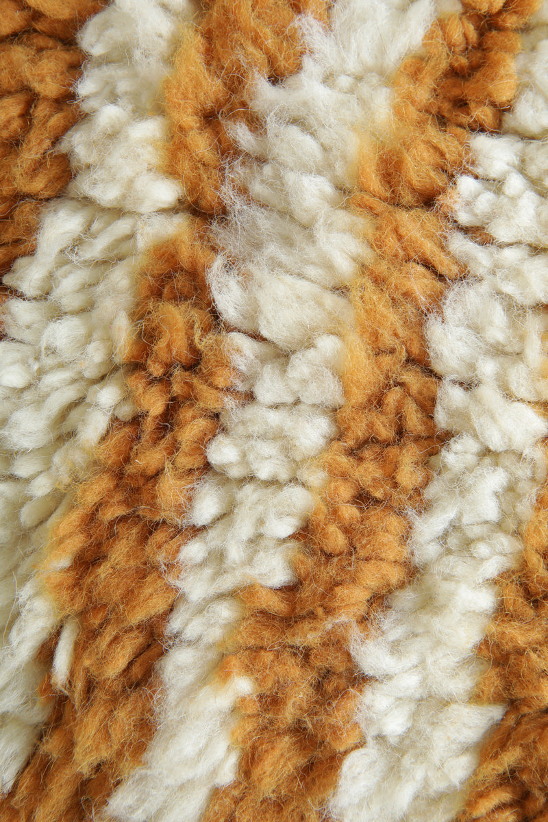 Small round Moroccan rug - White & orange striped - 2 FT