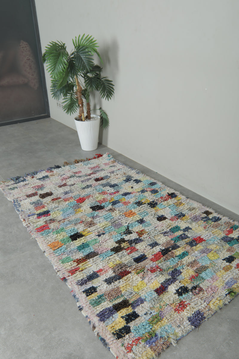 Colorful Moroccan Boucherouite Rug – 3.5 x 6 Feet Handwoven Shag Carpet - Boucherouite Rugs