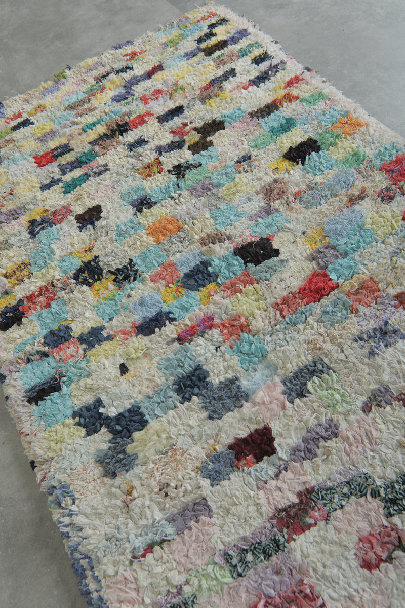 Colorful Moroccan Boucherouite Rug – 3.5 x 6 Feet Handwoven Shag Carpet - Boucherouite Rugs