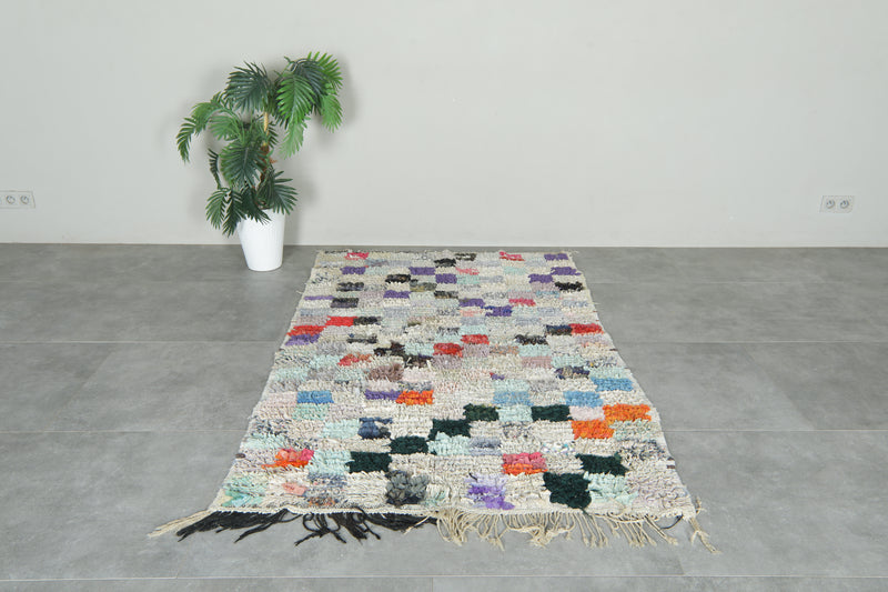 Moroccan boucherouite rug with multicolor and checkered design - 4.1 ft x 6.2 ft