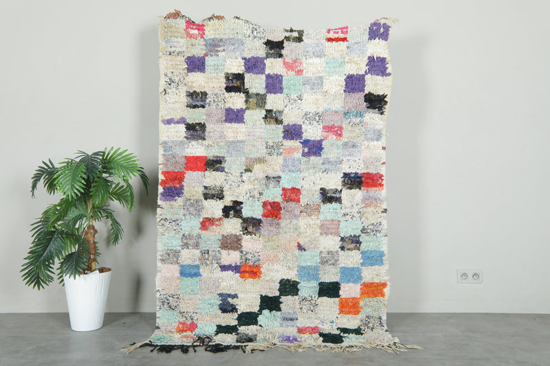 Moroccan boucherouite rug with multicolor and checkered design - 4.1 ft x 6.2 ft