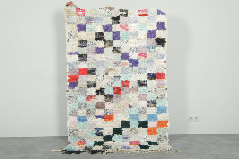 Moroccan boucherouite rug with multicolor and checkered design - 4.1 ft x 6.2 ft