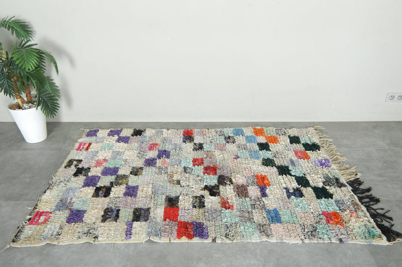 Moroccan boucherouite rug with multicolor and checkered design - 4.1 ft x 6.2 ft