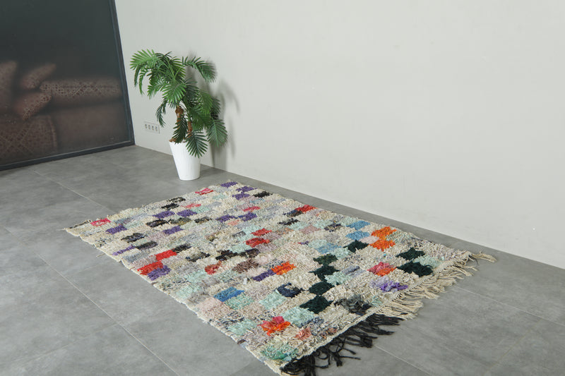 Moroccan boucherouite rug with multicolor and checkered design - 4.1 ft x 6.2 ft