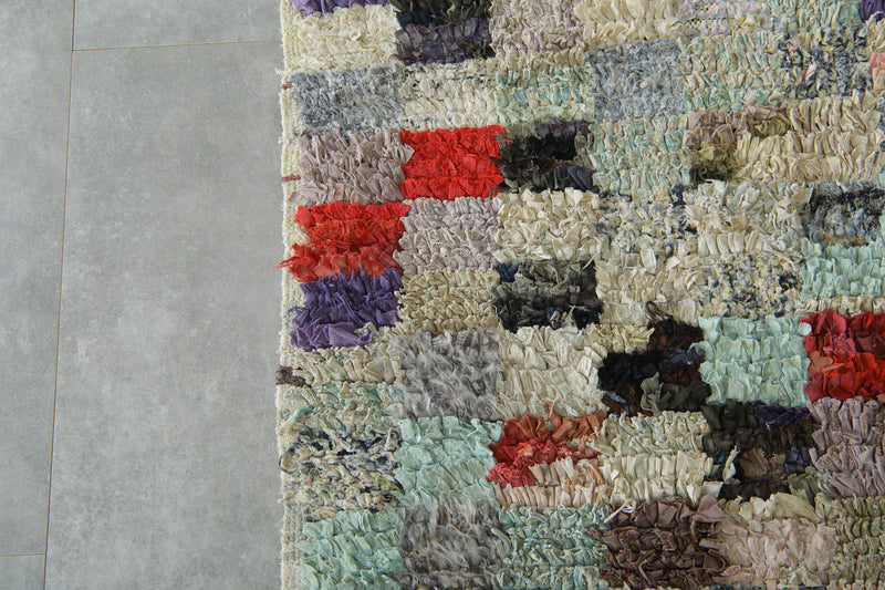 Moroccan boucherouite rug with multicolor and checkered design - 4.1 ft x 6.2 ft