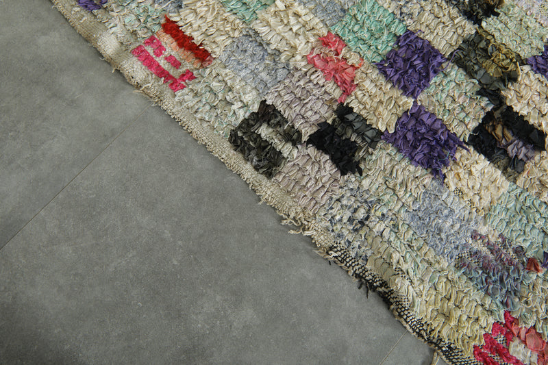 Moroccan boucherouite rug with multicolor and checkered design - 4.1 ft x 6.2 ft