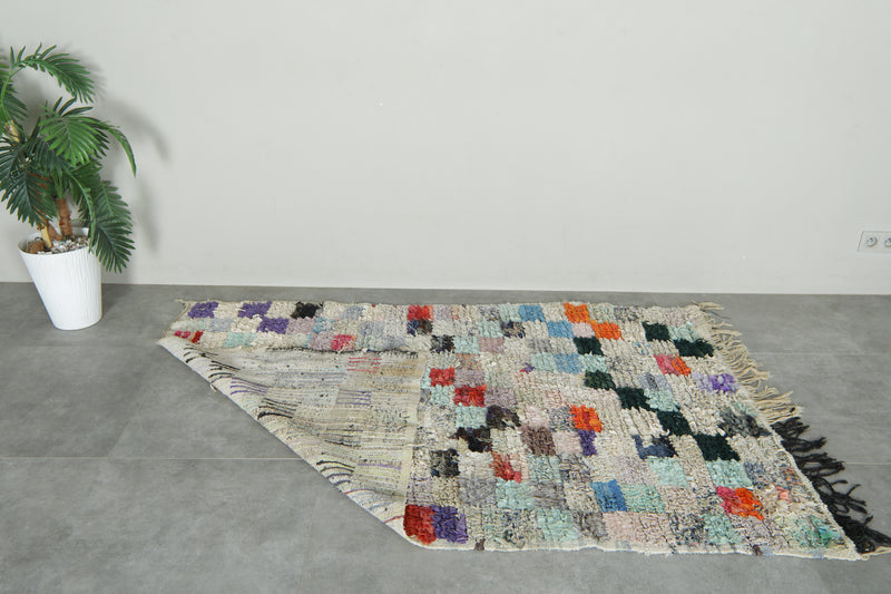 Moroccan boucherouite rug with multicolor and checkered design - 4.1 ft x 6.2 ft