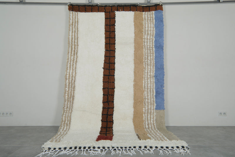 Moroccan wool rug - Handwoven striped decor - 6 ft x 10.4 ft