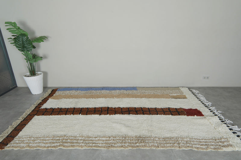 Moroccan wool rug - Handwoven striped decor - 6 ft x 10.4 ft