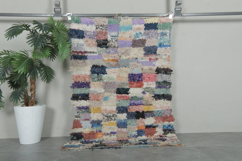 Colorful Moroccan Boucherouite Rug – 2.9 x 4.3 Feet Handwoven Shag Carpet - Boucherouite Rugs