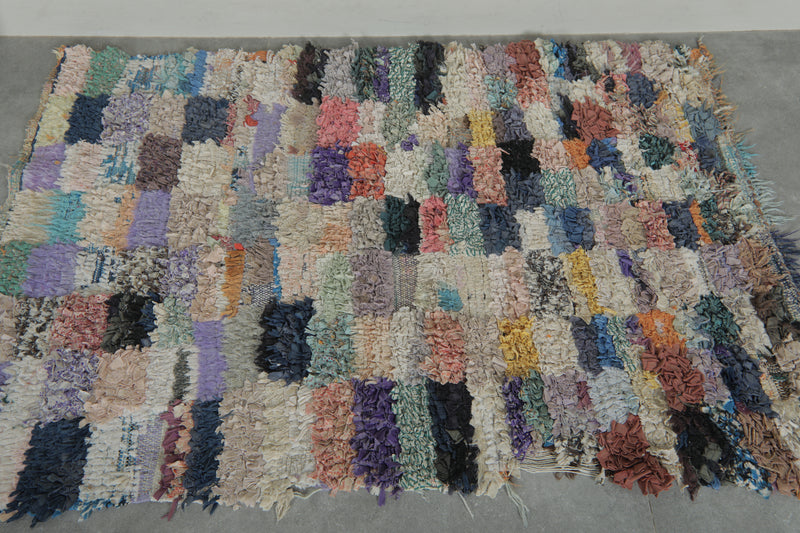 Colorful Moroccan Boucherouite Rug – 2.9 x 4.3 Feet Handwoven Shag Carpet - Boucherouite Rugs