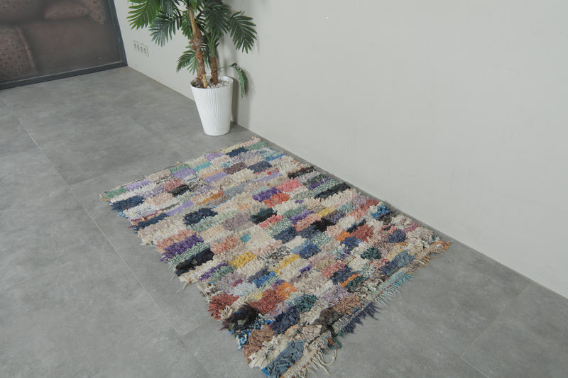 Colorful Moroccan Boucherouite Rug – 2.9 x 4.3 Feet Handwoven Shag Carpet - Boucherouite Rugs