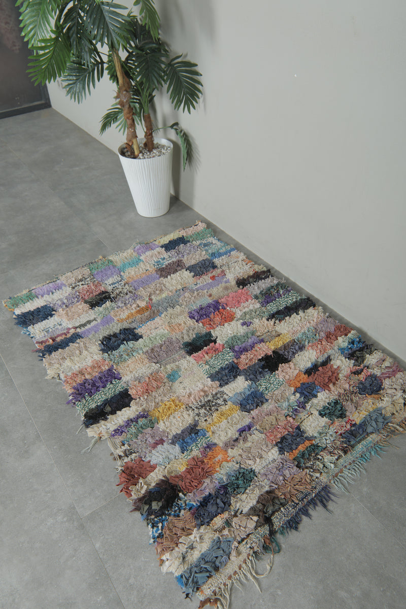 Colorful Moroccan Boucherouite Rug – 2.9 x 4.3 Feet Handwoven Shag Carpet - Boucherouite Rugs